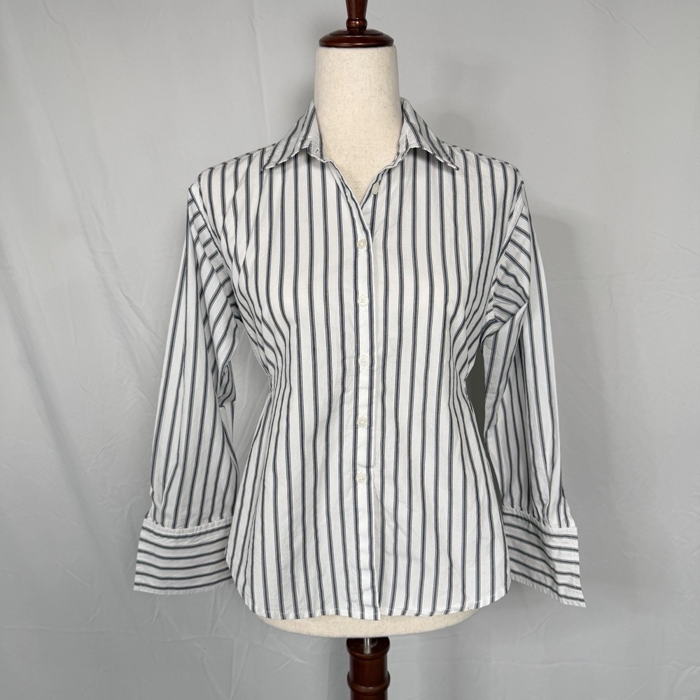 LOFT Striped Cutout Back Button Down Shirt White and black petite xs